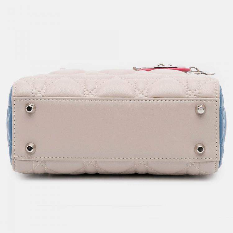 Pre Owned Dior off White Mini Tricolor Lambskin Cannage Lady Dior
