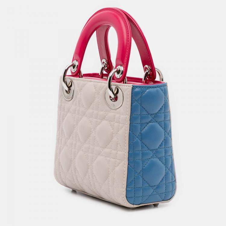 Pre Owned Dior off White Mini Tricolor Lambskin Cannage Lady Dior