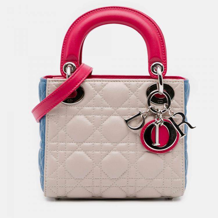 Pre Owned Dior off White Mini Tricolor Lambskin Cannage Lady Dior