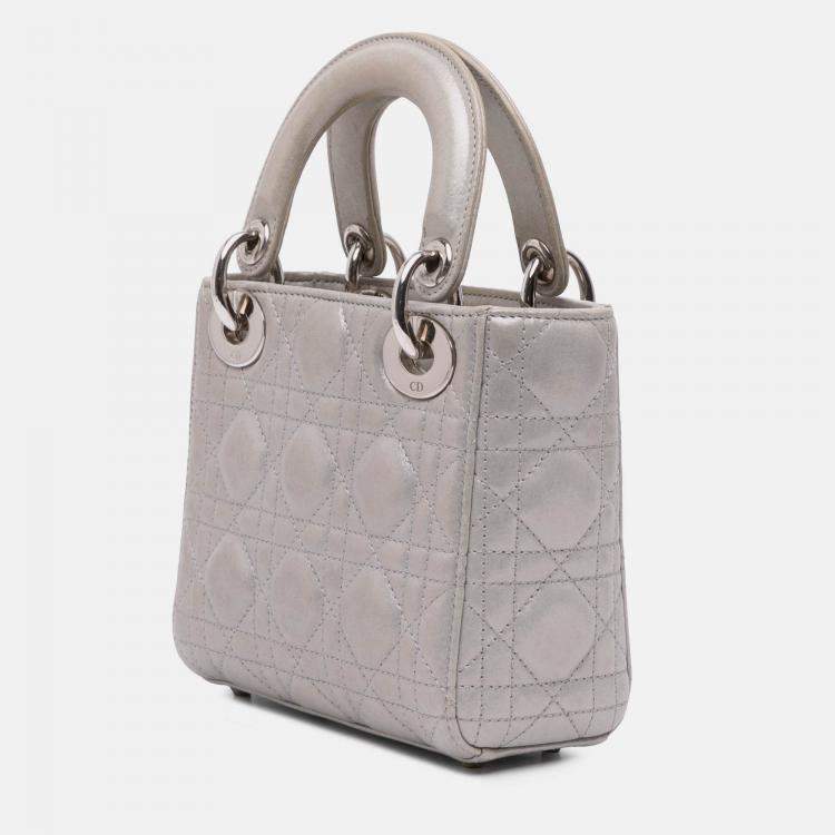 مملوكة مسبقًا Dior Silver Mini Iridescent Lambskin Cannage Lady Dior