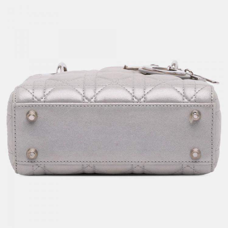 مملوكة مسبقًا Dior Silver Mini Iridescent Lambskin Cannage Lady Dior