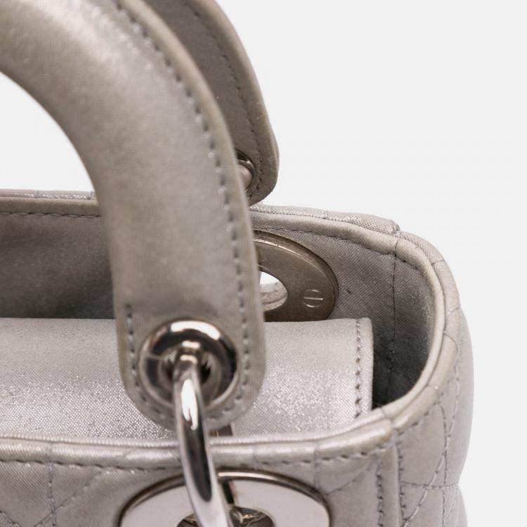 مملوكة مسبقًا Dior Silver Mini Iridescent Lambskin Cannage Lady Dior
