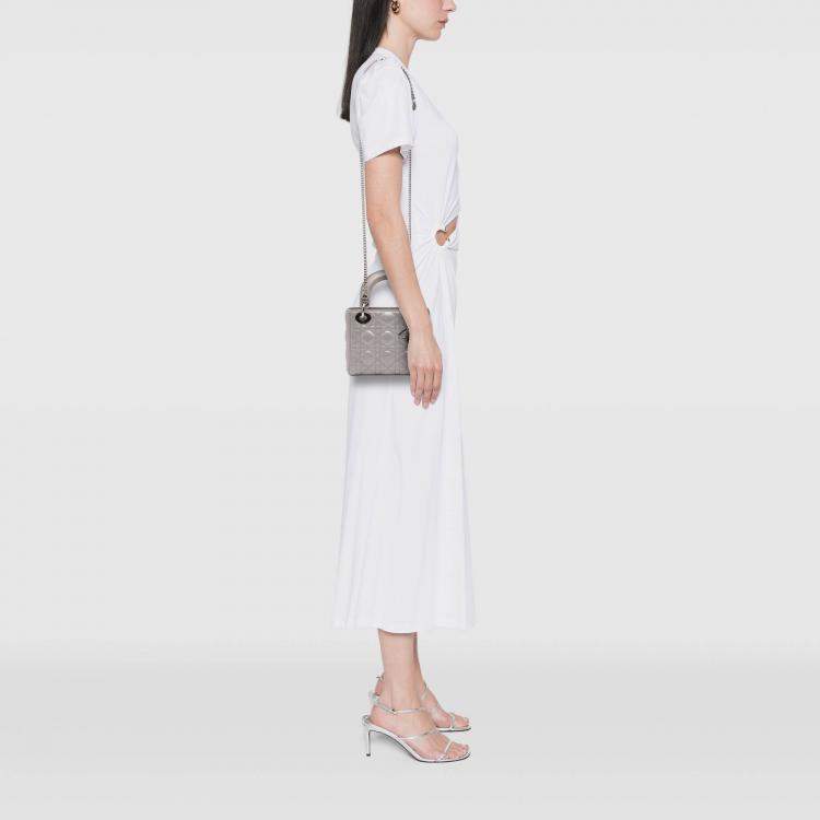 مملوكة مسبقًا Dior Silver Mini Iridescent Lambskin Cannage Lady Dior