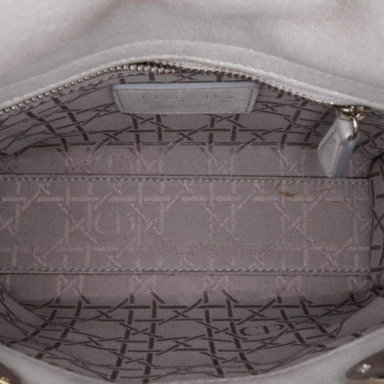 Pre Owned Dior Silver Mini Iridescent Lambskin Cannage Lady Dior