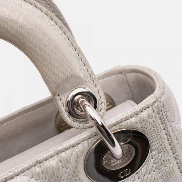 Pre Owned Dior Silver Mini Iridescent Lambskin Cannage Lady Dior