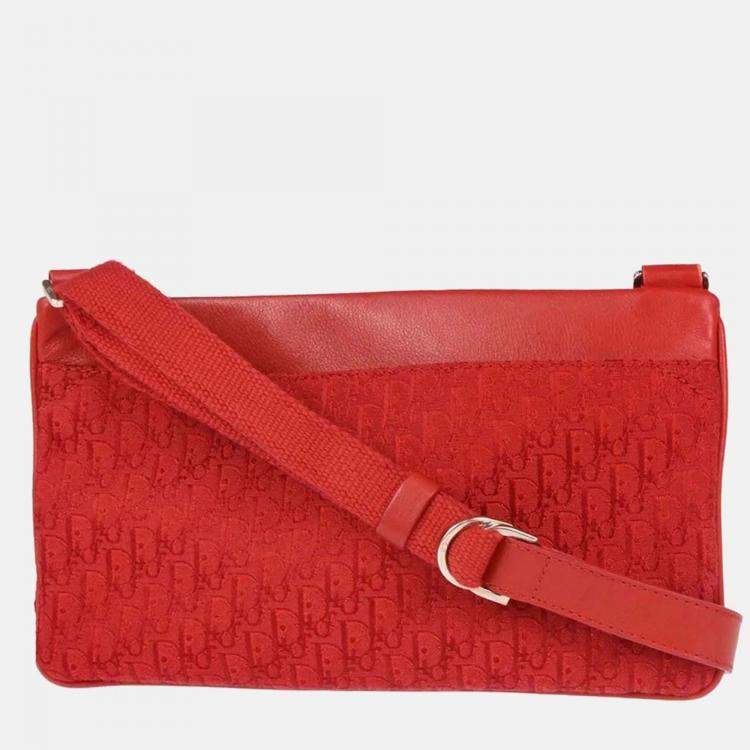 Pre Owned Christian Dior Trotter Red Canvas Shoulder Bag