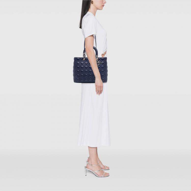 Pre Owned Dior Blue Large Lambskin Cannage Lady Dior