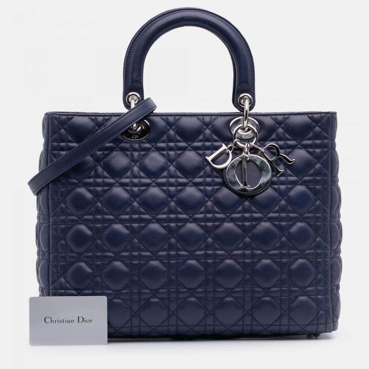 Pre Owned Dior Blue Large Lambskin Cannage Lady Dior