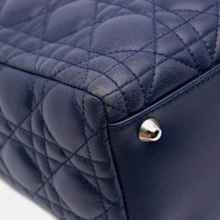 Pre Owned Dior Blue Large Lambskin Cannage Lady Dior
