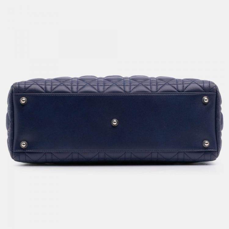 Pre Owned Dior Blue Large Lambskin Cannage Lady Dior