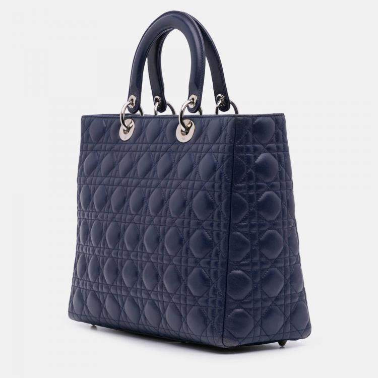 Pre Owned Dior Blue Large Lambskin Cannage Lady Dior