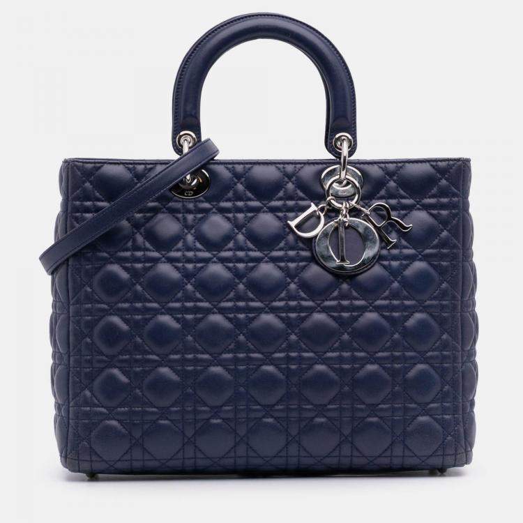 Pre Owned Dior Blue Large Lambskin Cannage Lady Dior