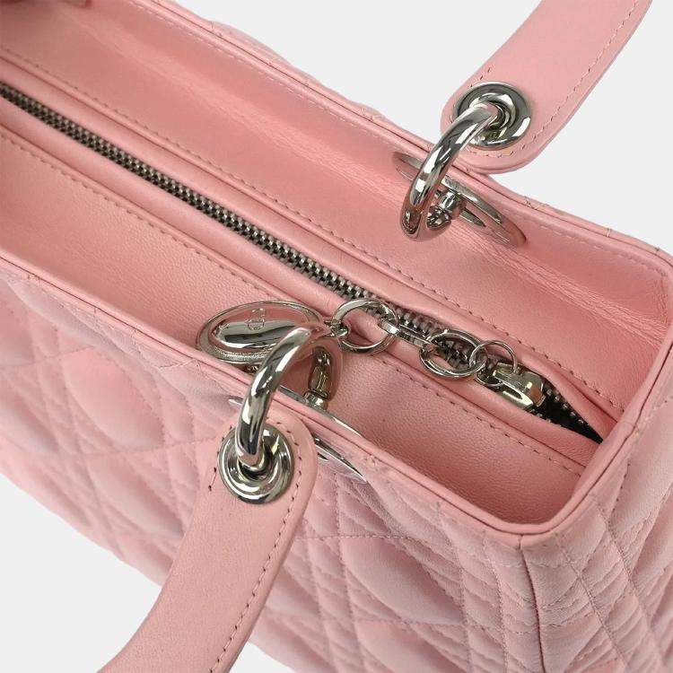 Pre Owned Dior Lady Dior Pink Lambskin Cannage Shoulder Bag