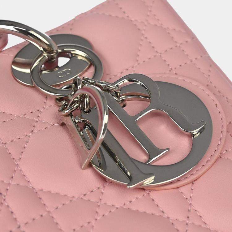 Pre Owned Dior Lady Dior Pink Lambskin Cannage Shoulder Bag
