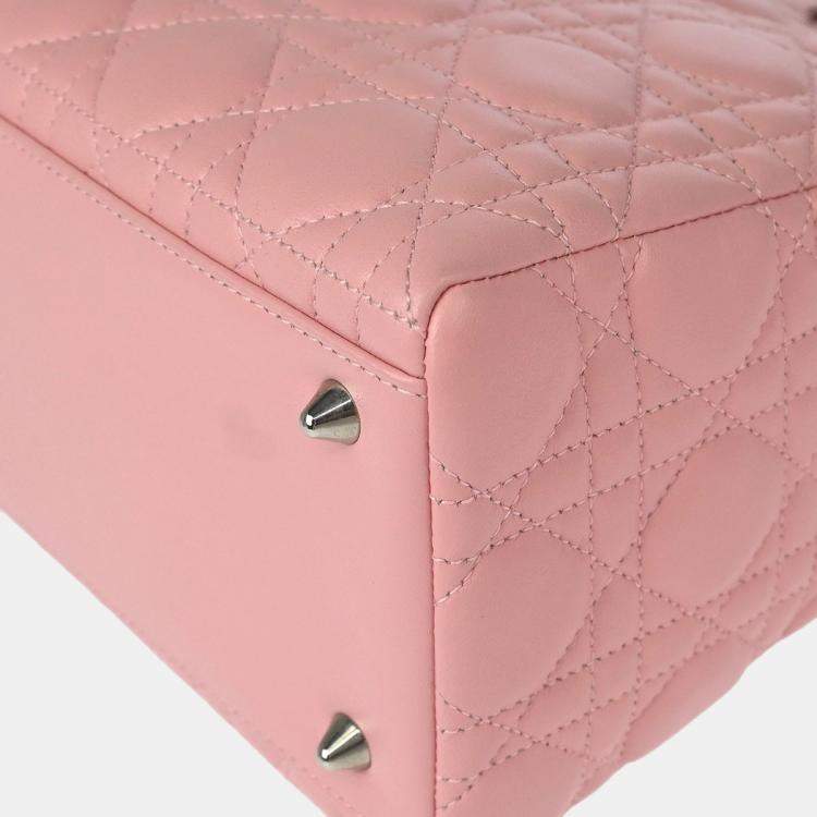 Pre Owned Dior Lady Dior Pink Lambskin Cannage Shoulder Bag