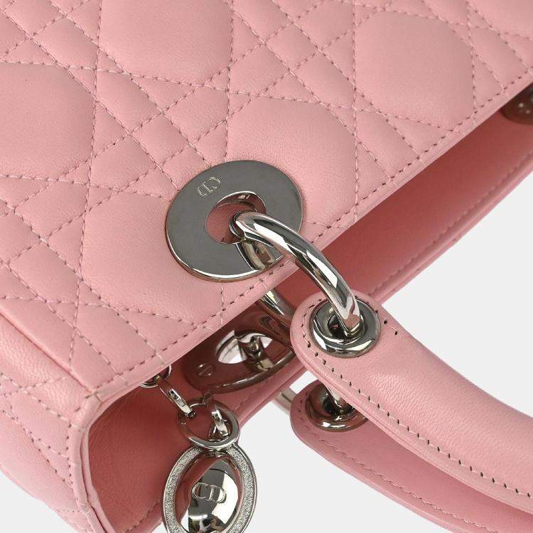 Pre Owned Dior Lady Dior Pink Lambskin Cannage Shoulder Bag