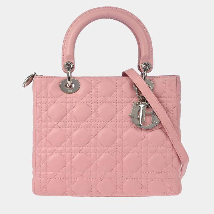 Pre Owned Dior Lady Dior Pink Lambskin Cannage Shoulder Bag