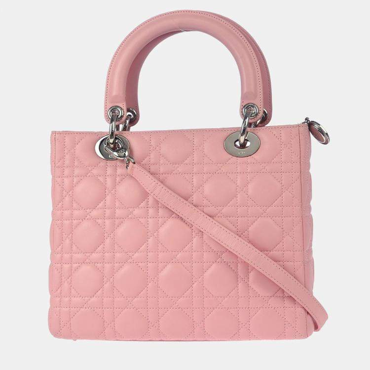 Pre Owned Dior Lady Dior Pink Lambskin Cannage Shoulder Bag