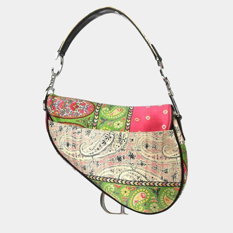 Pre Owned Christian Dior Multicolor Satin Saddle Handbag