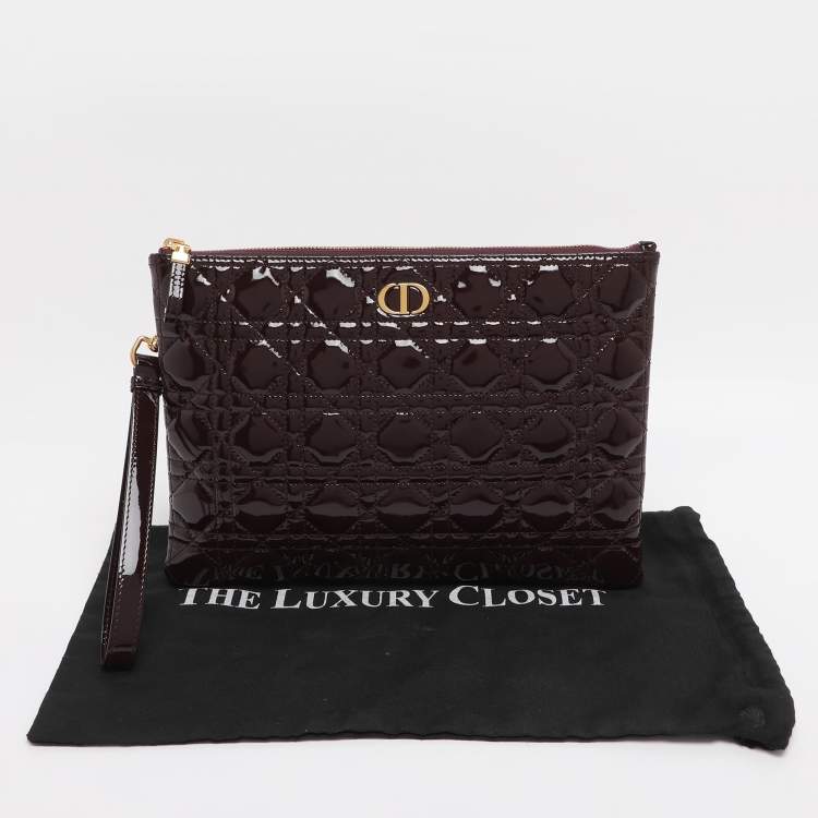 Pre Owned Dior Burgundy Cannage Leather Large Caro Daily Pouch
