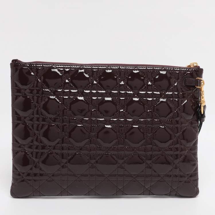 Pre Owned Dior Burgundy Cannage Leather Large Caro Daily Pouch