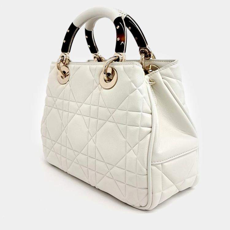 Pre Owned Christian Dior Lady 95.22 White Leather Bag