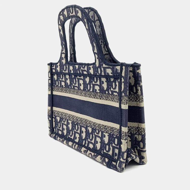 Pre Owned Christian Dior Oblique Bag Beige/Navy Blue Mini Book Tote