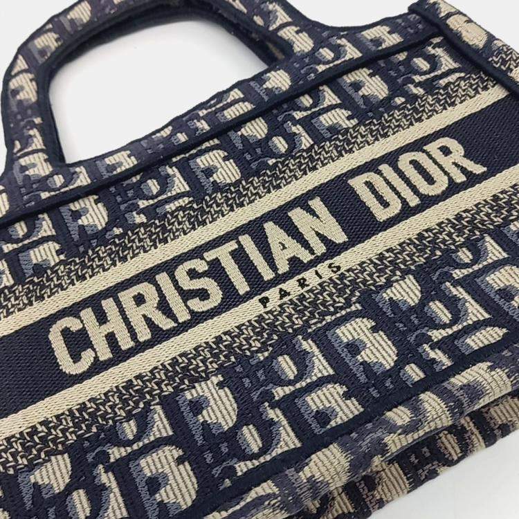 Pre Owned Christian Dior Oblique Bag Beige/Navy Blue Mini Book Tote