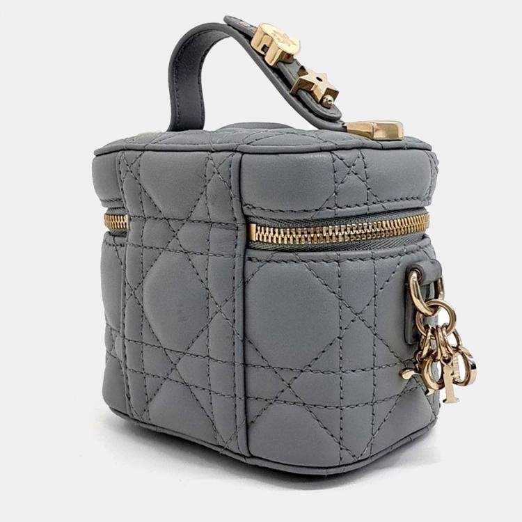 Pre Owned Christian Dior Cannage Grey Leather Micro Vanity
