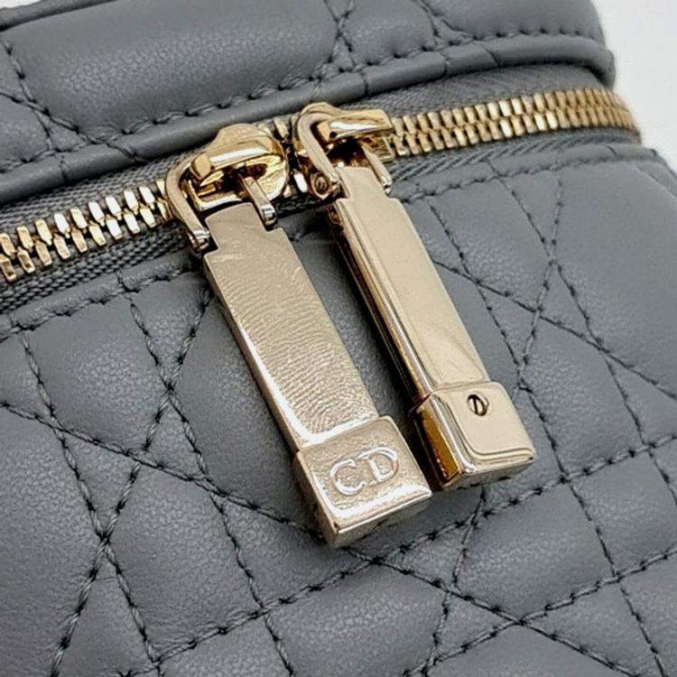 Pre Owned Christian Dior Cannage Grey Leather Micro Vanity