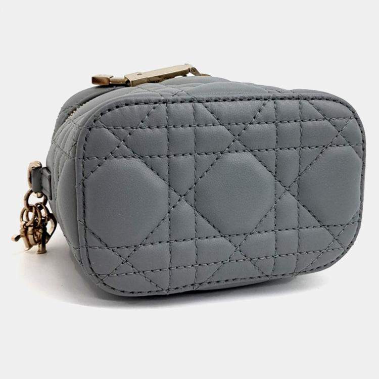 Pre Owned Christian Dior Cannage Grey Leather Micro Vanity