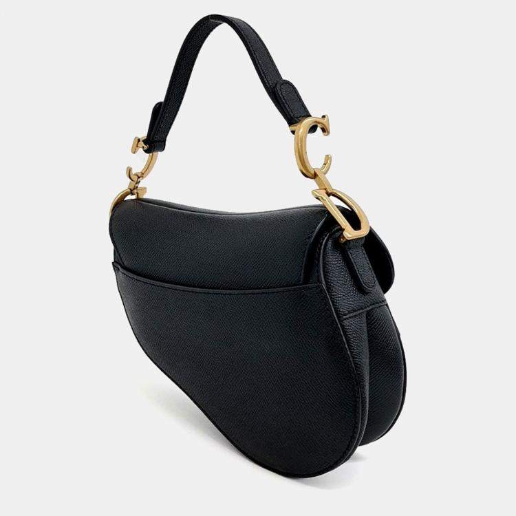 Pre Owned Christian Dior Mini Black Leather Saddle Bag