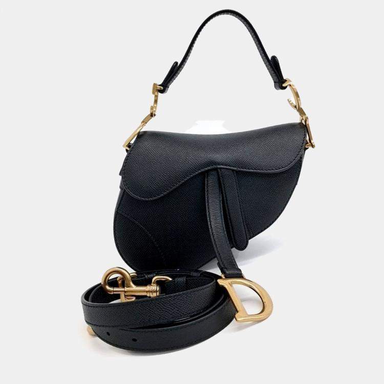 Pre Owned Christian Dior Mini Black Leather Saddle Bag