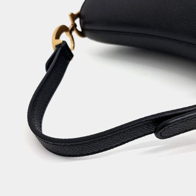 Pre Owned Christian Dior Mini Black Leather Saddle Bag