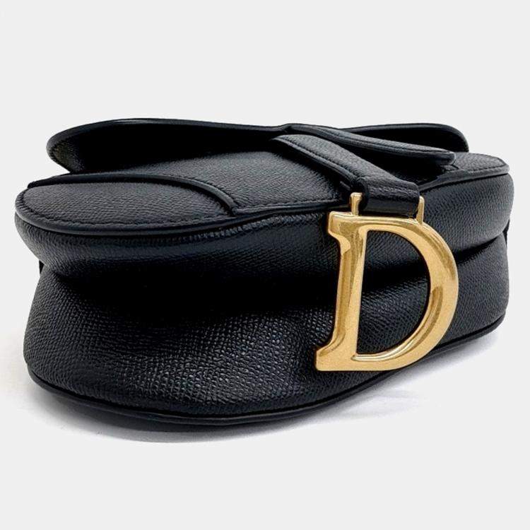 Pre Owned Christian Dior Mini Black Leather Saddle Bag