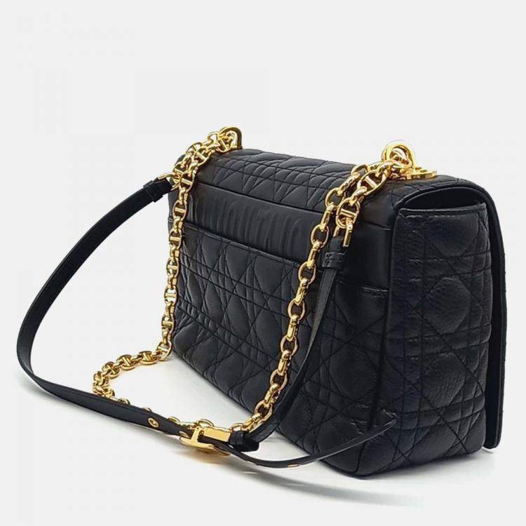 Pre Owned Dior Black Leather Christian Dior Cannage Caro Bag Large