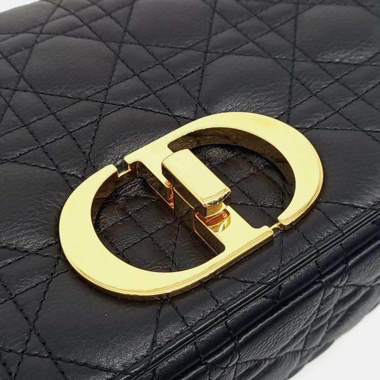 Pre Owned Dior Black Leather Christian Dior Cannage Caro Bag Large