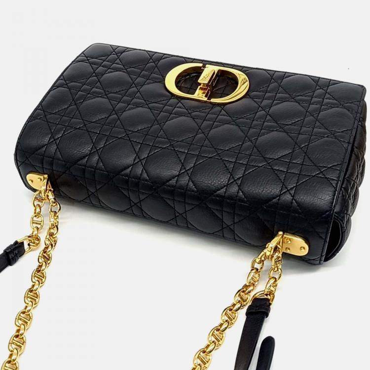 Pre Owned Dior Black Leather Christian Dior Cannage Caro Bag Large