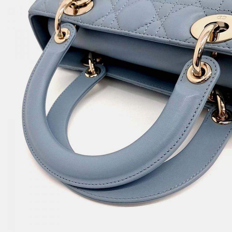 Pre Owned Dior Blue Leather Christian Dior Cannage Lady Bag Medium
