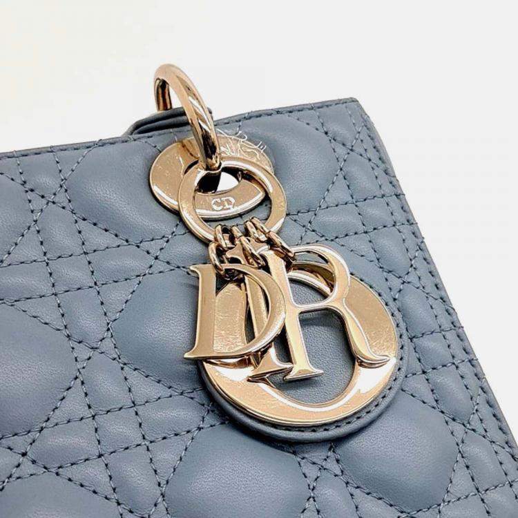 Pre Owned Dior Blue Leather Christian Dior Cannage Lady Bag Medium