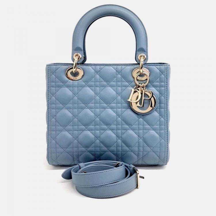 Pre Owned Dior Blue Leather Christian Dior Cannage Lady Bag Medium