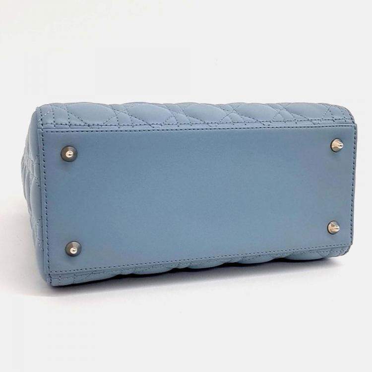Pre Owned Dior Blue Leather Christian Dior Cannage Lady Bag Medium