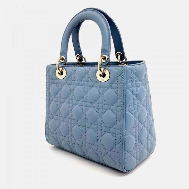 Pre Owned Dior Blue Leather Christian Dior Cannage Lady Bag Medium