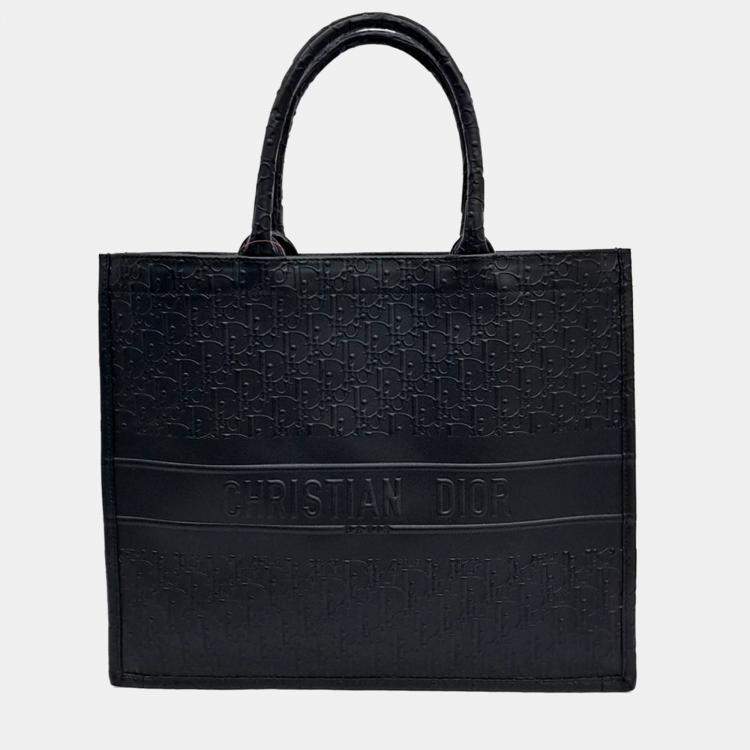 Pre Owned Dior Black Leather Oblique Book Tote Bag