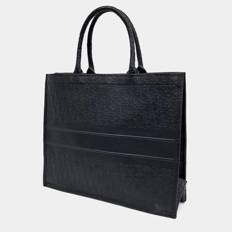 Pre Owned Dior Black Leather Oblique Book Tote Bag