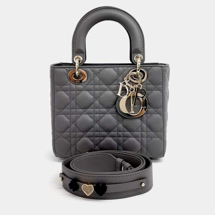 Pre Owned Dior Grey Leather Cannage Lady Bag Small