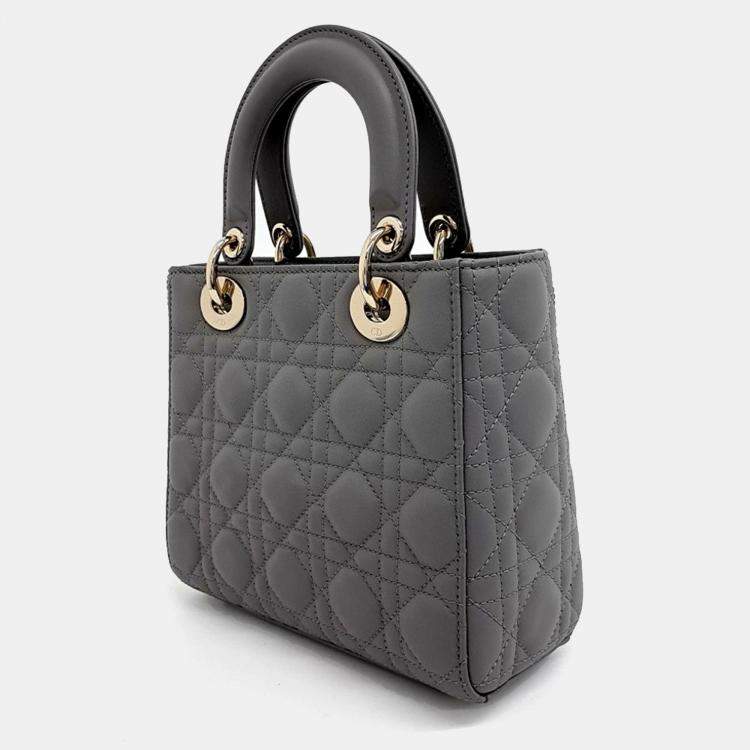 Pre Owned Dior Grey Leather Cannage Lady Bag Small
