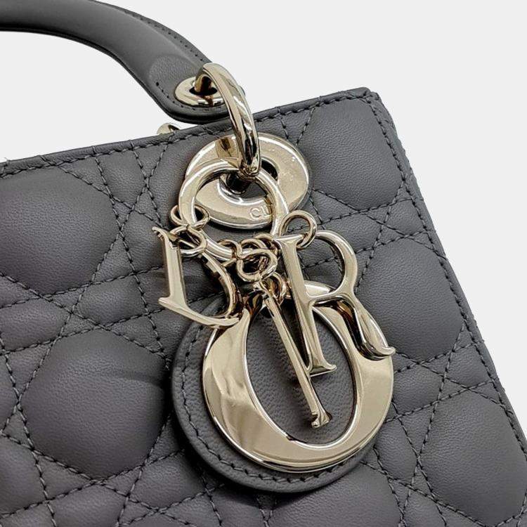 Pre Owned Dior Grey Leather Cannage Lady Bag Small