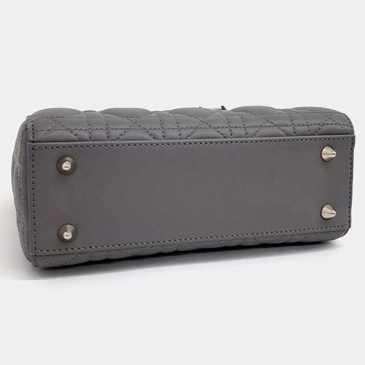 Pre Owned Dior Grey Leather Cannage Lady Bag Small