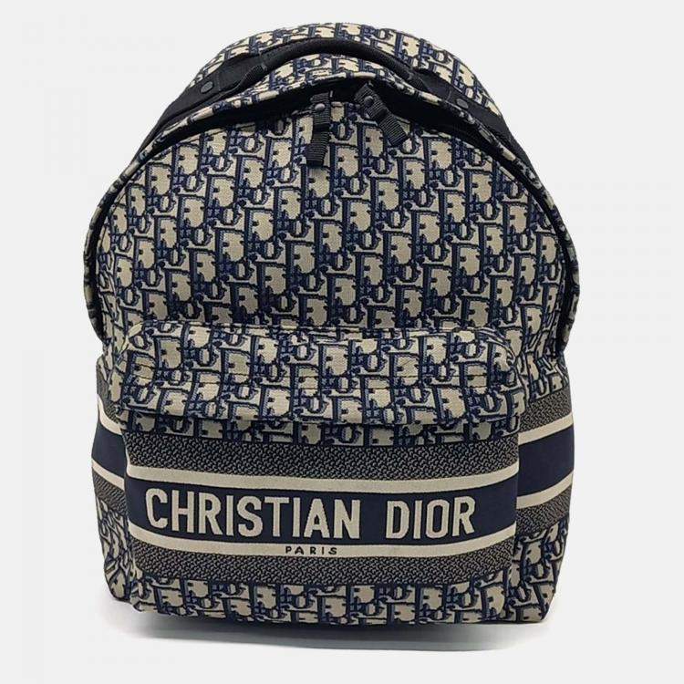 Pre Owned Dior Navy Blue Fabric Oblique Backpack